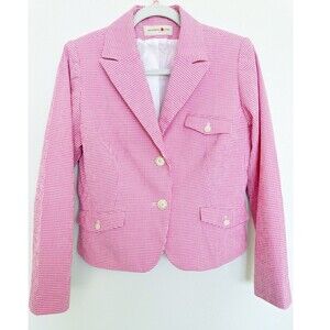 Bernard Zins Paris Women’s Jacket Size 8 Pink Check 99% Cotton 1%Spandex